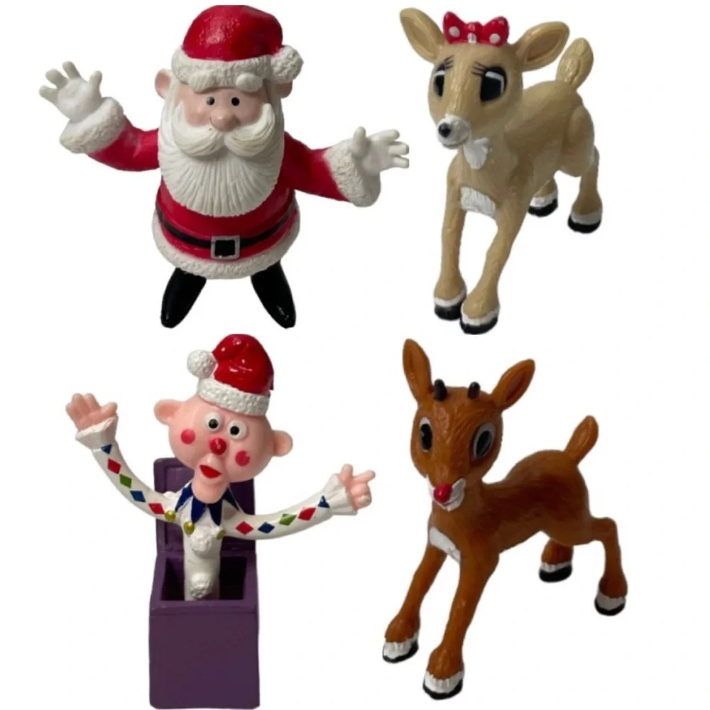 Vintage Christmas Decor Figures Santa Jack in the box Rudolph Reindeer Clarice
